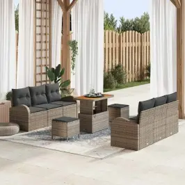Dārza Dīvānu Komplekts Ar Spilvenu 9 Pcs Pelēka 90 X 55 X 71 Cm Vidaxl