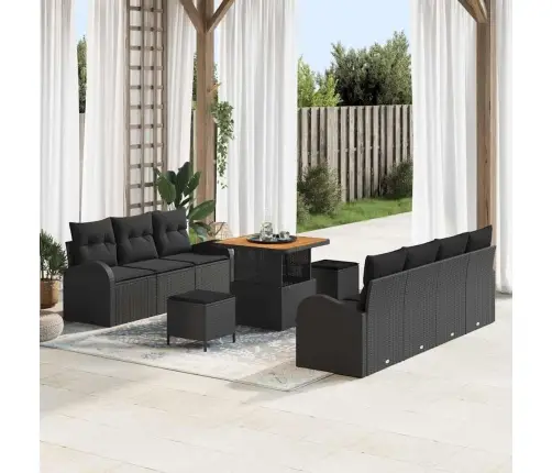 Sodo Sofų Rinkinys Su Pagalve 10 Pcs Juoda 80 X 80 X 71 Cm
