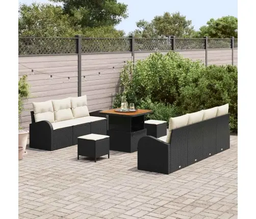 10 Daļu Dārza Dīvānu Komplekts Ar Spilveniem Melnā Poli Rotangpalmas Akācija Vidaxl