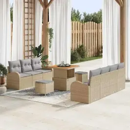 Dārza Dīvānu Komplekts Ar Spilvenu 10 Pcs Bēša Un Gaiši Pelēka Vidaxl