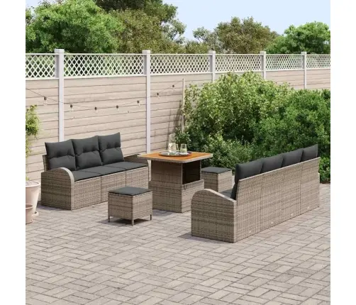 Dārza Dīvānu Komplekts Ar Spilvenu Ar Uzglabāšanu 10 Pcs Pelēka Vidaxl