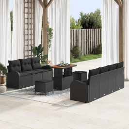Dārza Dīvānu Komplekts Ar Spilvenu 10 Pcs Melna 90 X 55 X 71 Cm Vidaxl