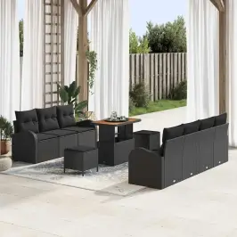 Dārza Dīvānu Komplekts Ar Spilvenu 10 Pcs Melna 90 X 55 X 71 Cm Vidaxl