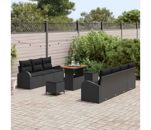 10 Gabali Dārza Dīvānu Komplekts Ar Spilveniem Melnā Poli Rotangpalmas Akācijas Vidaxl