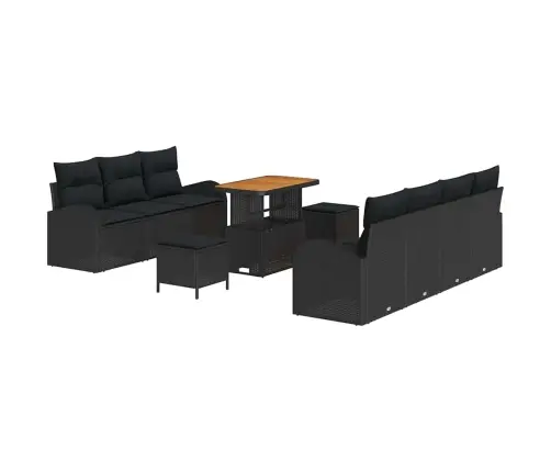 10 Gabali Dārza Dīvānu Komplekts Ar Spilveniem Melnā Poli Rotangpalmas Akācijas Vidaxl