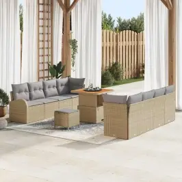 Dārza Dīvānu Komplekts Ar Spilvenu 11 Pcs Bēša Un Gaiši Pelēka Vidaxl