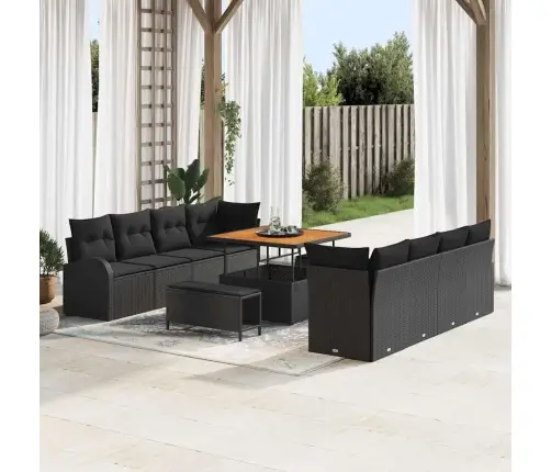 Sodo Sofų Rinkinys Su Pagalve Su Saugykla 11 Pcs Juoda