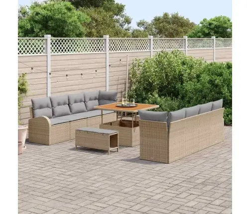 11 Gabali Dārza Dīvānu Komplekts Ar Spilveniem Bēšā Polietilēna Rotangpalmas Akācija Vidaxl