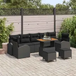 Dārza Dīvānu Komplekts Ar Spilvenu 10 Pcs Melna 90 X 55 X 71 Cm Vidaxl