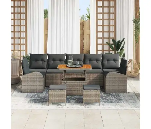10 Gabalu Dārza Dīvānu Komplekts Ar Spilveniem Pelēkā Poli Rotangpalma; Akācija Vidaxl