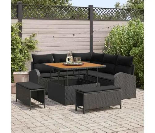 Sodo Sofų Rinkinys Su Pagalve Su Saugykla 8 Pcs Juoda