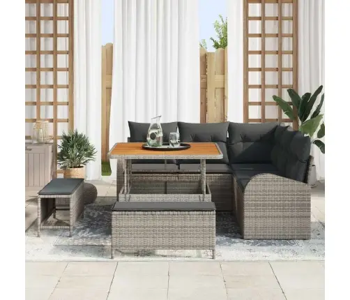 Sodo Sofų Rinkinys Su Pagalve Su Saugykla 8 Pcs Pilka