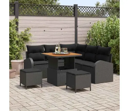 Sodo Sofų Rinkinys Su Pagalve Su Saugykla 8 Pcs Juoda