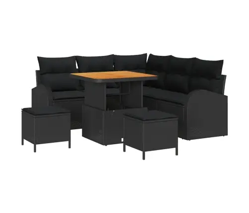 Sodo Sofų Rinkinys Su Pagalve Su Saugykla 8 Pcs Juoda