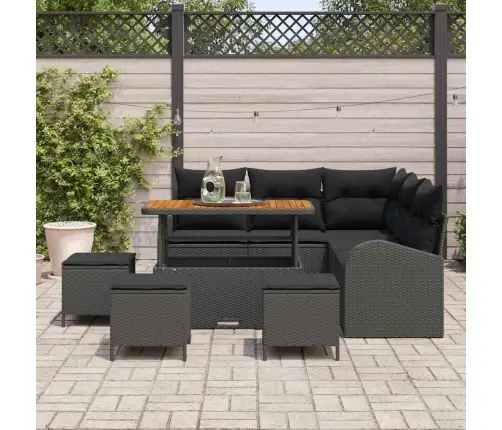 Sodo Sofų Rinkinys Su Pagalve Su Saugykla 9 Pcs Juoda