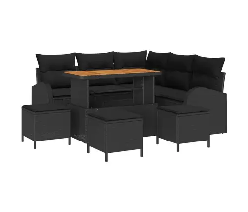 Sodo Sofų Rinkinys Su Pagalve Su Saugykla 9 Pcs Juoda