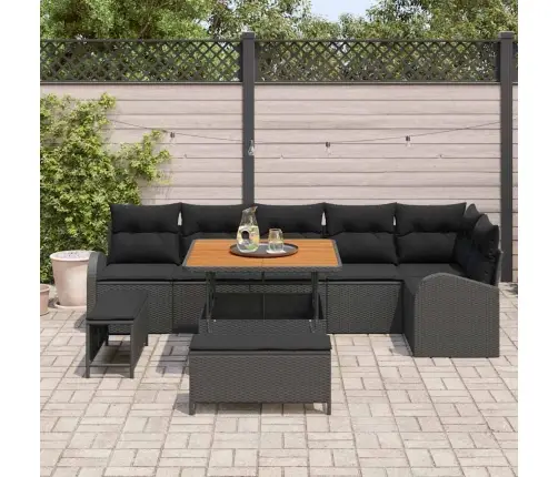 Sodo Sofų Rinkinys Su Pagalve Su Saugykla 9 Pcs Juoda