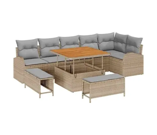 Sodo Sofų Rinkinys Su Pagalve 9 Pcs Bežinė Ir Šviesiai Pilka