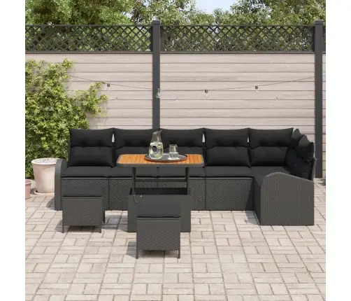 Sodo Sofų Rinkinys Su Pagalve Su Saugykla 9 Pcs Juoda