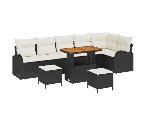 9 Gabalu Dārza Dīvānu Komplekts Ar Spilveniem Melns Rotangpalma Akācija Vidaxl