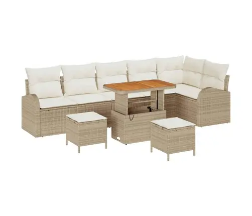 9 Gabalu Dārza Dīvānu Komplekts Ar Spilveniem Bēšs Polirotangols Akācija Vidaxl