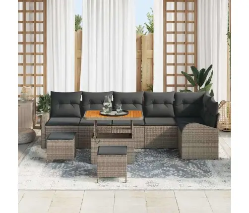 Sodo Sofų Rinkinys Su Pagalve Su Saugykla 9 Pcs Pilka