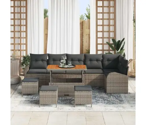 Sodo Sofų Rinkinys Su Pagalve Su Saugykla 10 Pcs Pilka