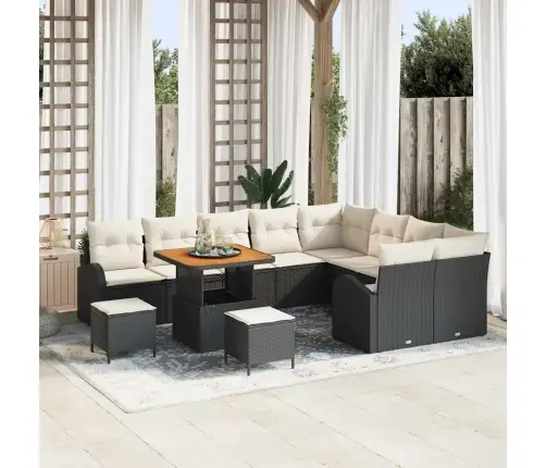 Sodo Sofų Rinkinys Su Pagalve 12 Pcs Juoda Ir Kreminė