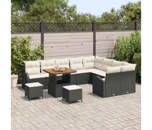 Sodo Sofų Rinkinys Su Pagalve 12 Pcs Juoda Ir Kreminė