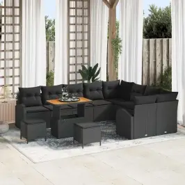 Dārza Dīvānu Komplekts Ar Spilvenu 12 Pcs Melna 90 X 55 X 71 Cm Vidaxl