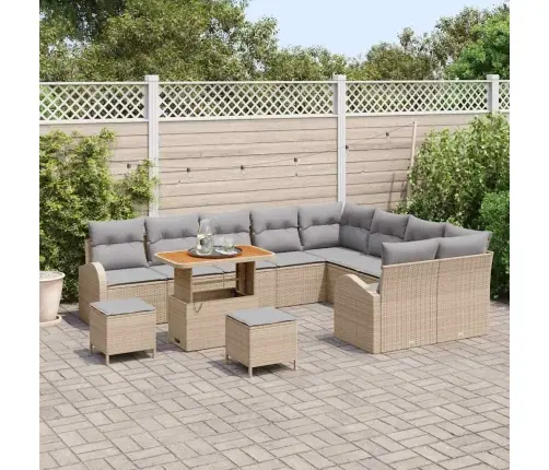 12 Gab. Dārza Sofu Komplekts Ar Spilveniem Bēšs Poli Ratan Akācija Vidaxl