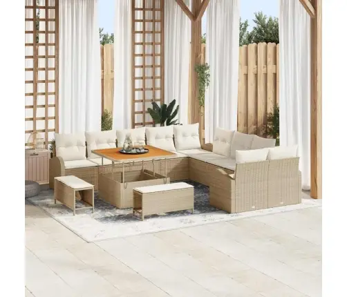 13 Gabalu Dārza Dīvānu Komplekts Ar Spilveniem Bēšs Polietilēna Rotangpalma Akācija Vidaxl