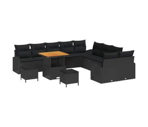 Sodo Sofų Rinkinys Su Pagalve Su Saugykla 13 Pcs Juoda