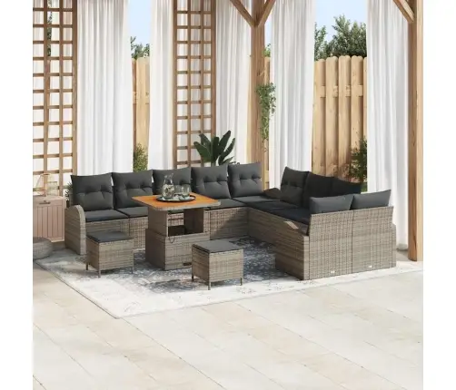 Dārza Dīvānu Komplekts Ar Spilvenu Ar Uzglabāšanu 13 Pcs Pelēka Vidaxl