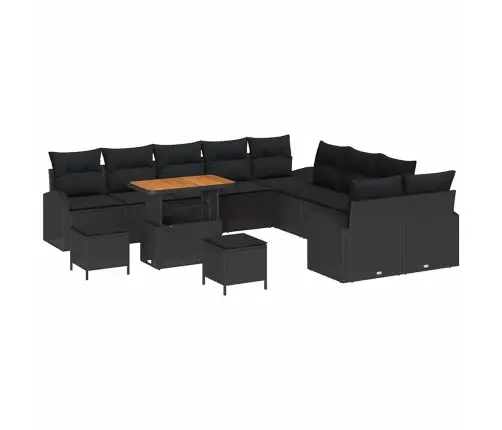 13 Daļu Dārza Dīvānu Komplekts Ar Spilveniem Melnā Polietilēna Rotangpalma Akācija Vidaxl