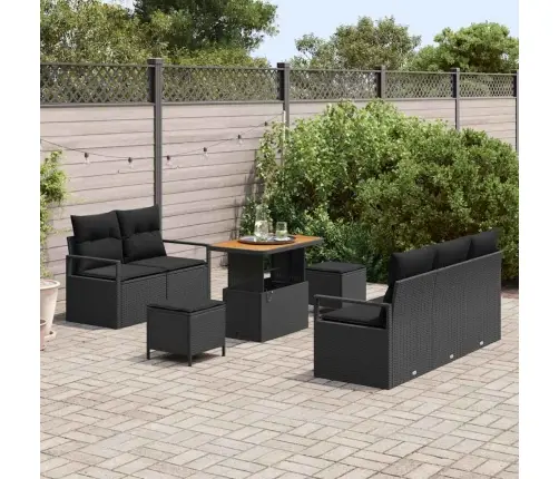 Sodo Sofų Rinkinys Su Pagalve Su Saugykla 8 Pcs Juoda