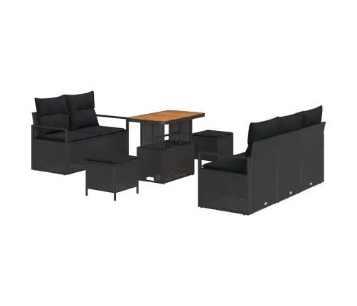 Sodo Sofų Rinkinys Su Pagalve Su Saugykla 8 Pcs Juoda