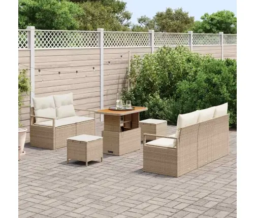 8 Gabalu Dārza Dīvānu Komplekts Ar Spilveniem Bēšā Polietilēna Rotangpalmas Akācijas Vidaxl