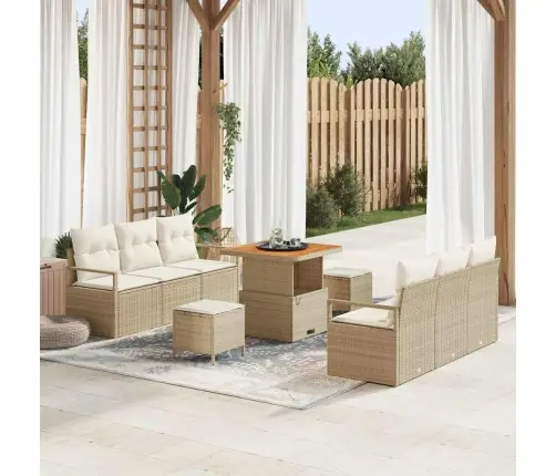 9 Daļu Dārza Dīvānu Komplekts Ar Spilveniem, Bēšs, Poliratanā, Akācija. Vidaxl