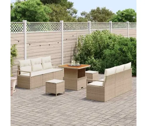 9 Daļu Dārza Dīvānu Komplekts Ar Spilveniem, Bēšs, Poliratanā, Akācija. Vidaxl