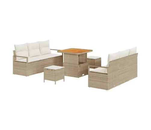 9 Daļu Dārza Dīvānu Komplekts Ar Spilveniem, Bēšs, Poliratanā, Akācija. Vidaxl