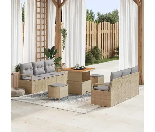 9 Daļu Dārza Dīvānu Komplekts Ar Spilveniem. Bēšs Polyratans. Vidaxl