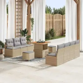 Dārza Dīvānu Komplekts Ar Spilvenu 10 Pcs Bēša Un Gaiši Pelēka Vidaxl