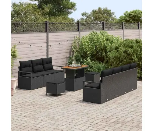 Sodo Sofų Rinkinys Su Pagalve 10 Pcs Juoda 90 X 55 X 71 Cm