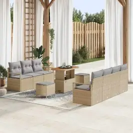 Dārza Dīvānu Komplekts Ar Spilvenu 10 Pcs Bēša Un Gaiši Pelēka Vidaxl