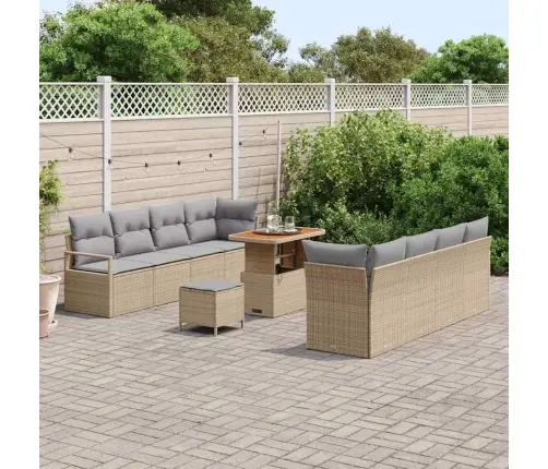 11 Daļu Dārza Dīvānu Komplekts Ar Spilveniem Bēšā Krāsā, Polietilēna Rotangpalma, Akācija Vidaxl