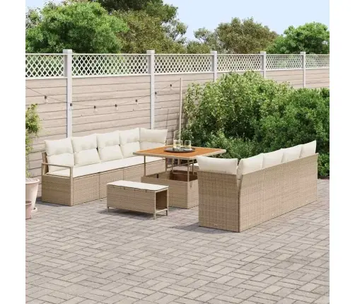 11 Daļu Dārza Dīvānu Komplekts Ar Spilveniem Bēšā Krāsā Polietilēna Rotangpalma Akācija Vidaxl