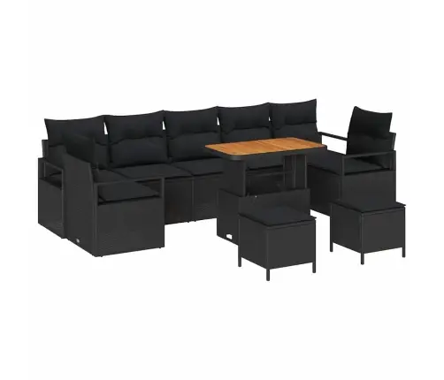 Sodo Sofų Rinkinys Su Pagalve Su Saugykla 10 Pcs Juoda