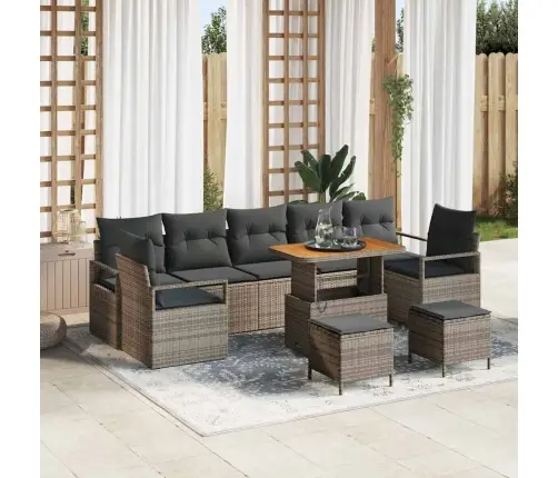 10 Daļu Dārza Dīvānu Komplekts Ar Spilveniem Pelēks Poli Rotangpalmas Akācijas Vidaxl