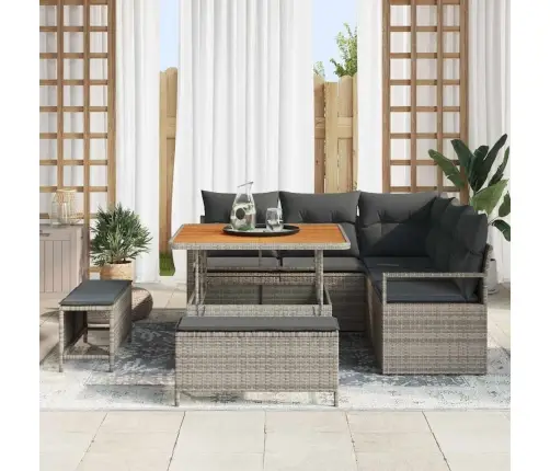 Sodo Sofų Rinkinys Su Pagalve Su Saugykla 8 Pcs Pilka